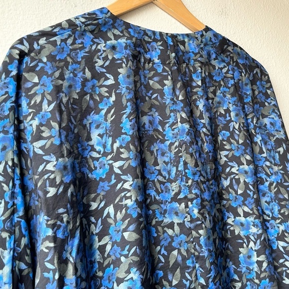 MUNTHE ALUNARIA TOP V neck long sleeve Blue Black floral-print blouse Sz 8 - Picture 10 of 16